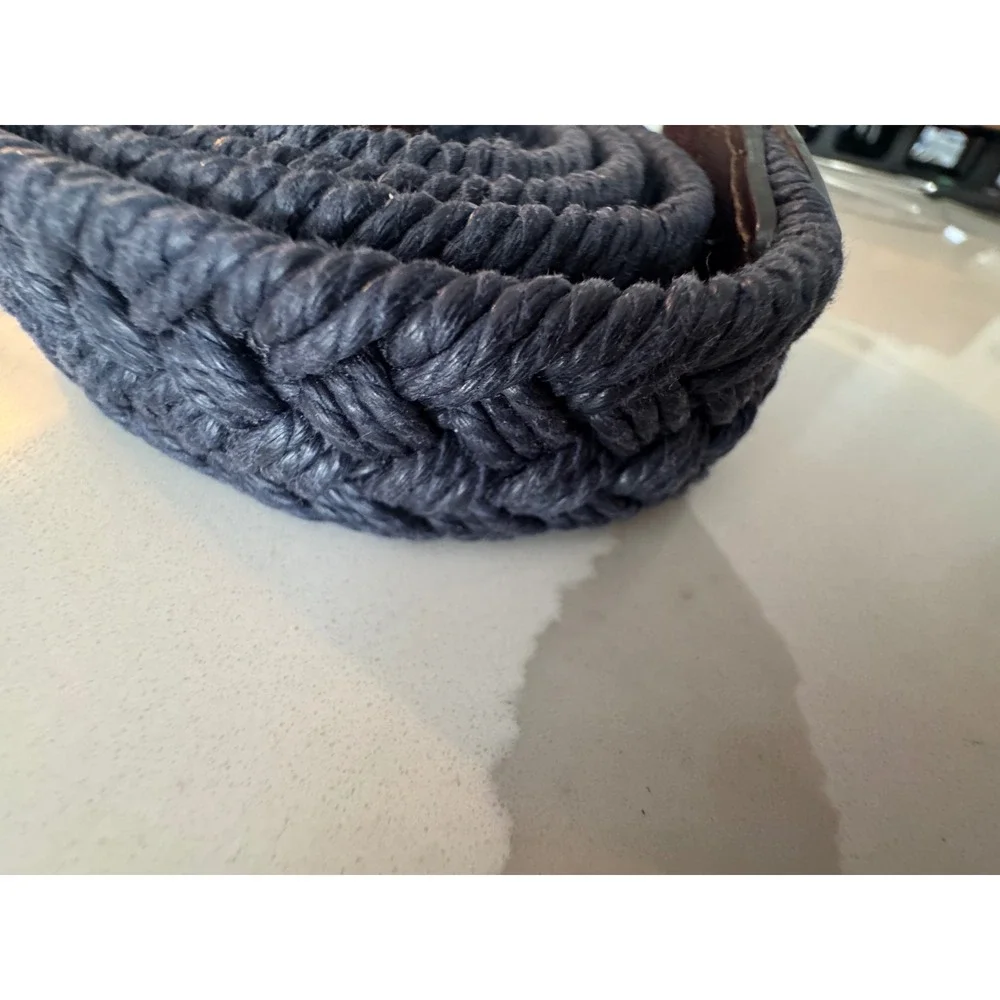 Cole Haan Mens Braided Cord Belt Navy‎ Blue Brown Leather Trim Size 40
